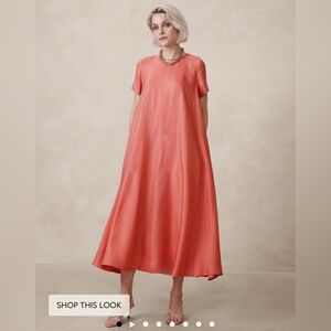 Banana Republic Aurelia Viscose Hemp Maxi Dress Extra Small Petite Pink Papaya